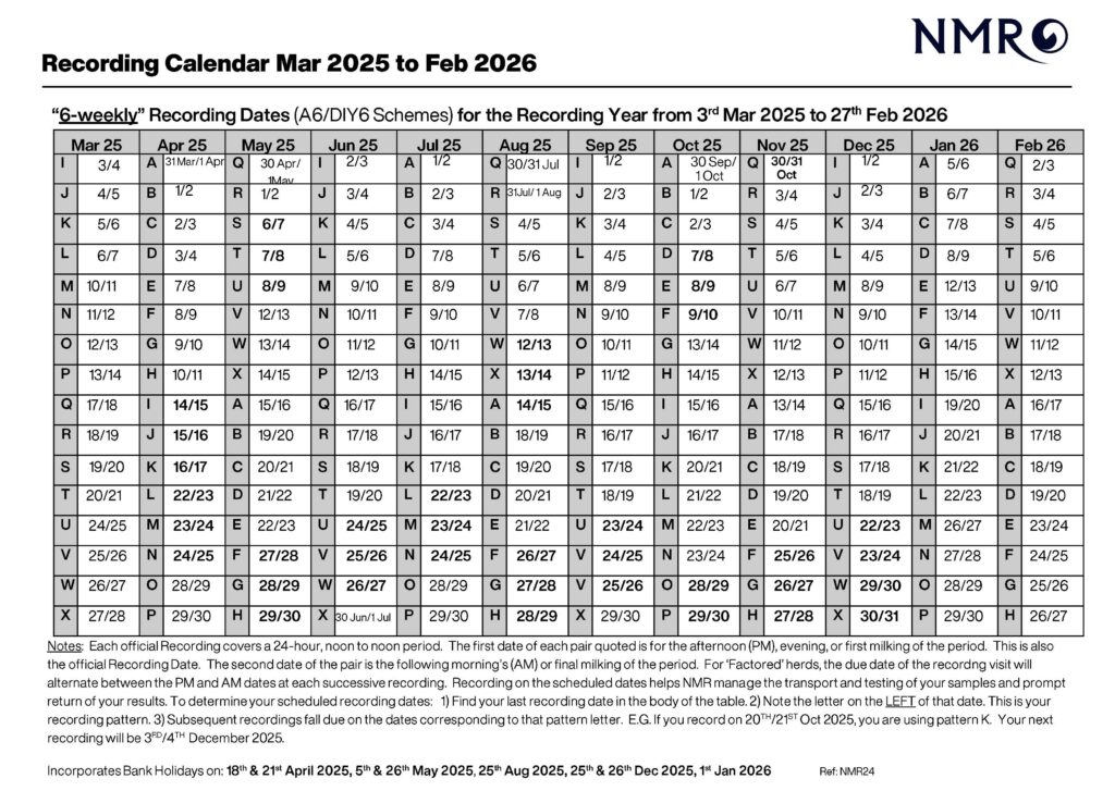 NMR's Sequence Calendar for recording dates 2024-25